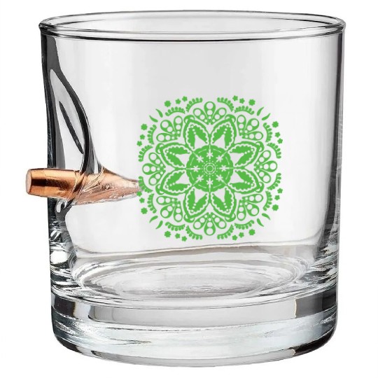 Green floral lace pattern Bullet Whiskey Glasses