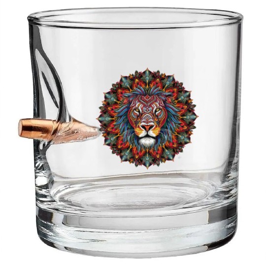 Colorful Lion Mandala Majesty Artistic Creation Bullet Whiskey Glasses