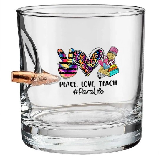 Leopard Peace Love Teach Para Life Back to School Bullet Whiskey Glasses