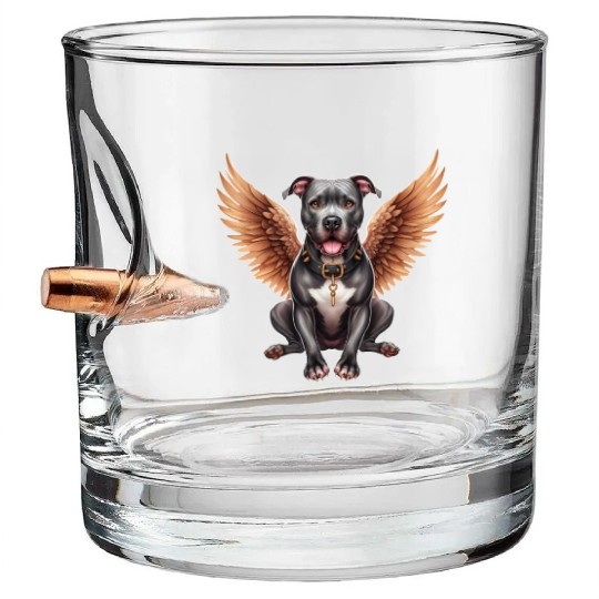 Pitbull Angel with Wings Dog in Heaven Bullet Whiskey Glasses