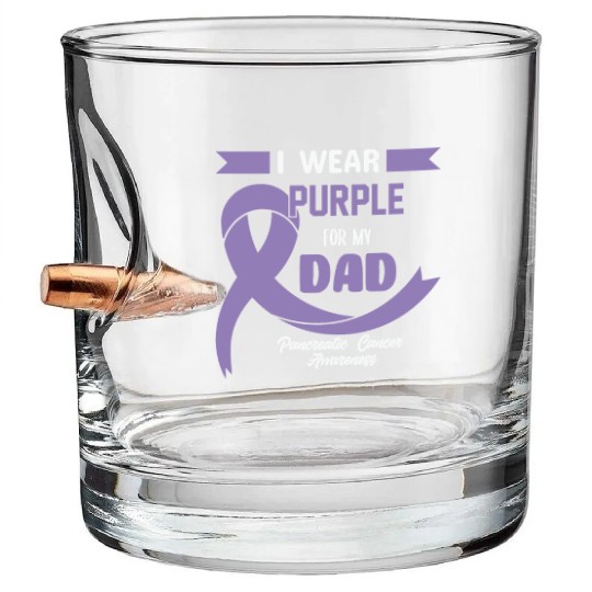 Pancreatic Cancer Support Dad Cancer Awareness Bullet Whiskey Glasses