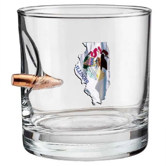 Illinois State Flag in Illinois State Map Bullet Whiskey Glasses