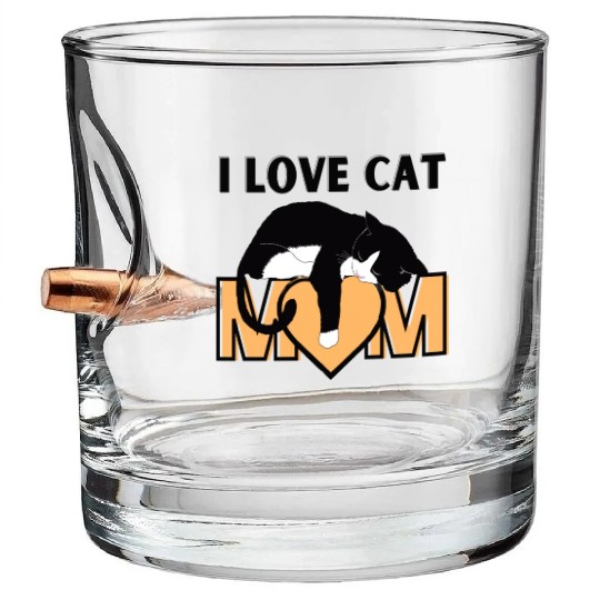 I Love Cat Mom Cats Lover Bullet Whiskey Glasses