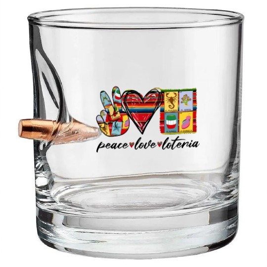Peace Love Loteria Serape Mexican Bingo Card Bullet Whiskey Glasses