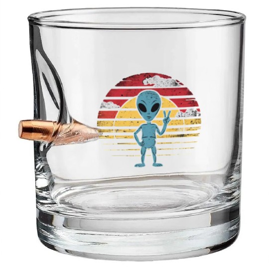 Peaceful Alien Sunset Retro Vibe Bullet Whiskey Glasses