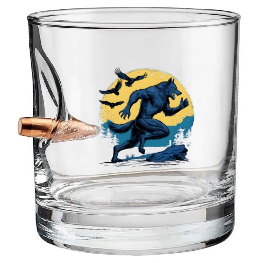 Running Werewolf with Crows Bullet Whiskey Glasses