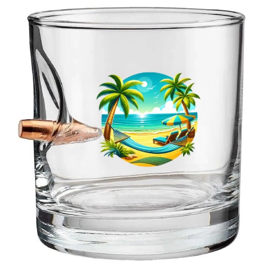 Paradise Beach Sunset Art Bullet Whiskey Glasses