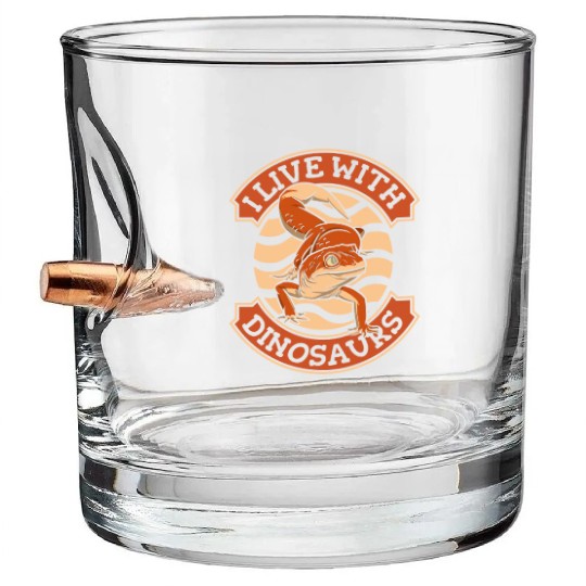 I Live With Dinosaurs Gekkota Crested Lizard Bullet Whiskey Glasses