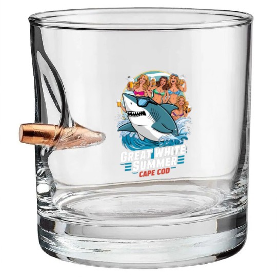 Stylish Great White Shark Bullet Whiskey Glasses (Cape Cod)