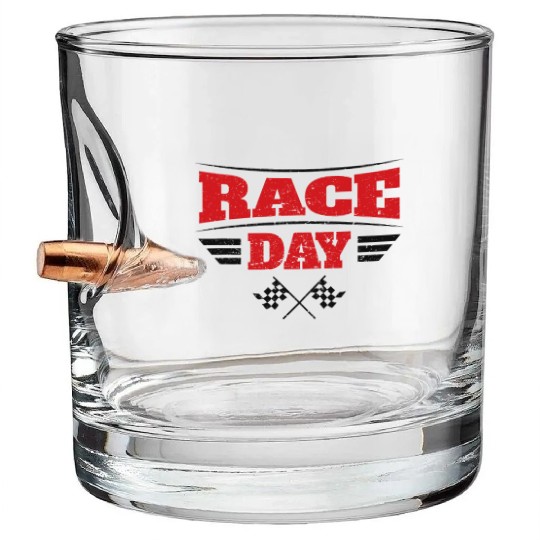 Race Day Car Racing Checkered Flag Bullet Whiskey Glasses