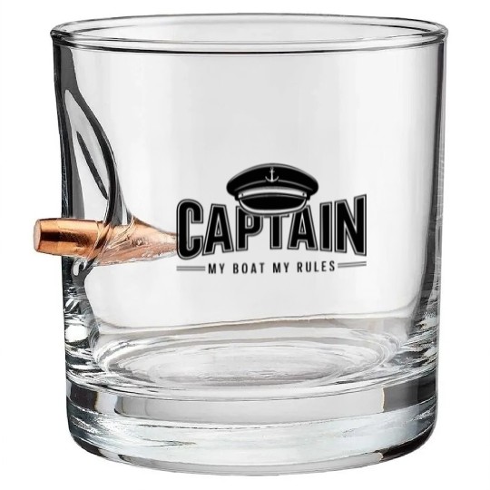 Captain - My Boat My Rules Saying Quote Bullet Whiskey Glasses