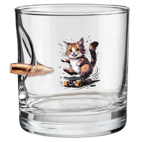 Skateboard Cat Bullet Whiskey Glasses