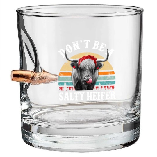 Don't Be A Salty Heifer Cute Highland Cow Lover Bullet Whiskey Glasses