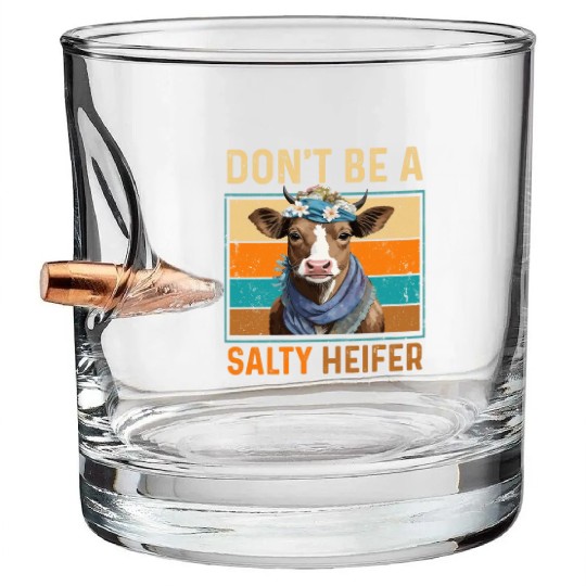 Don't Be A Salty Heifer Cute Highland Cow Lover Bullet Whiskey Glasses