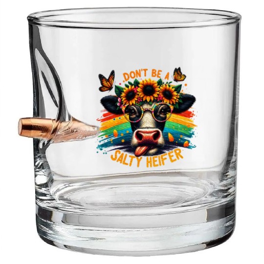 Don't Be A Salty Heifer Pun Cows Lover Vintage Bullet Whiskey Glasses