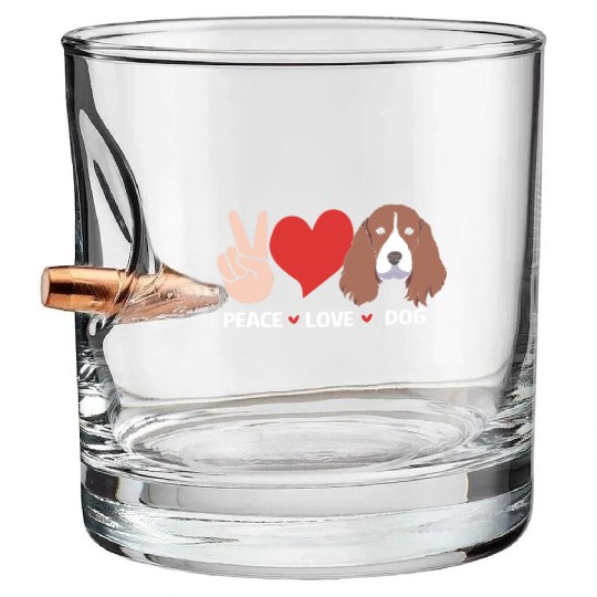 Peace Love Dog Lover Springer Spaniel Bullet Whiskey Glasses