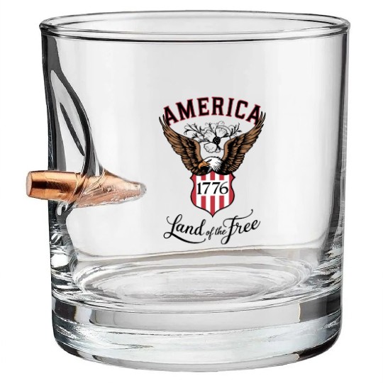 Independence Day Art 4 July Eagle Land of the Free Bullet Whiskey Glasses