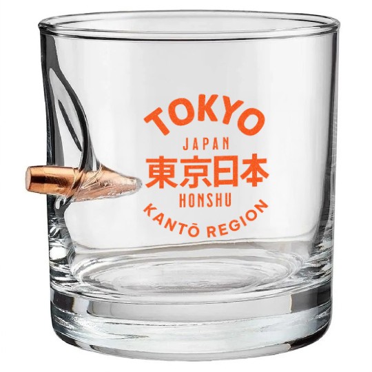 Tokyo City Kanji, for Japan Lovers, Typography Art Bullet Whiskey Glasses