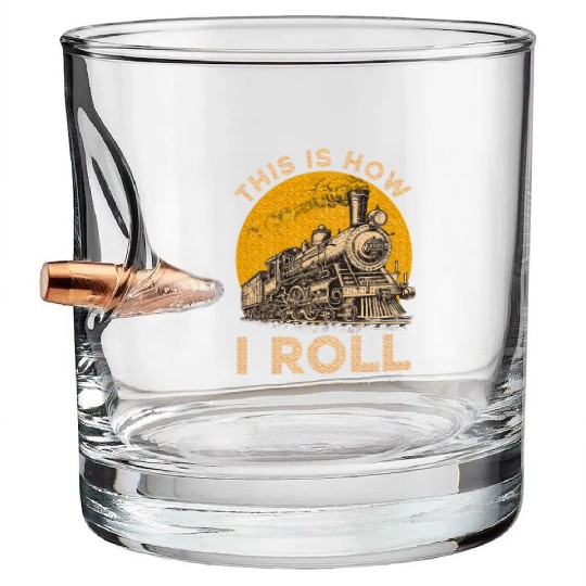 Cool Train Art Railroad Crossing Train Lover Bullet Whiskey Glasses