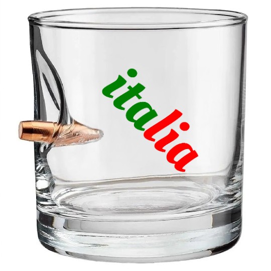 Vibrant Italian Flag Typography Bullet Whiskey Glasses