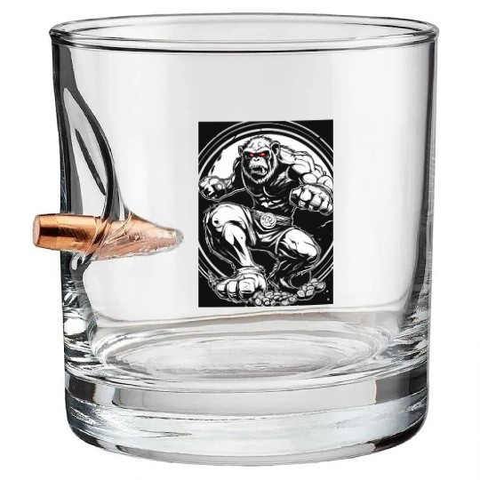 Zombie ape street fighter black and white circle l Bullet Whiskey Glasses