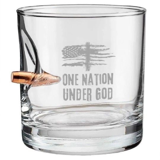 4th Of July US Flag One Nation Under God Christian Bullet Whiskey Glasses