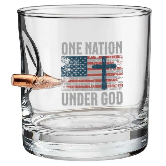 One Nation Under God Retro US Flag Christian Cross Bullet Whiskey Glasses