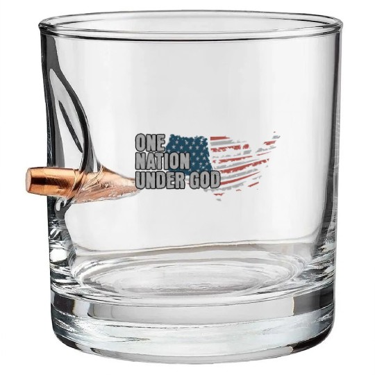 4th Of July One Nation Under God US Flag Faith Bullet Whiskey Glasses