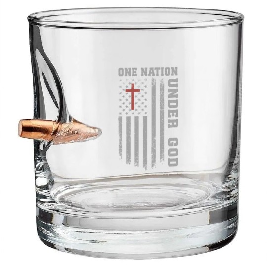 One Nation Under God US Flag Christian 4th of July Bullet Whiskey Glasses