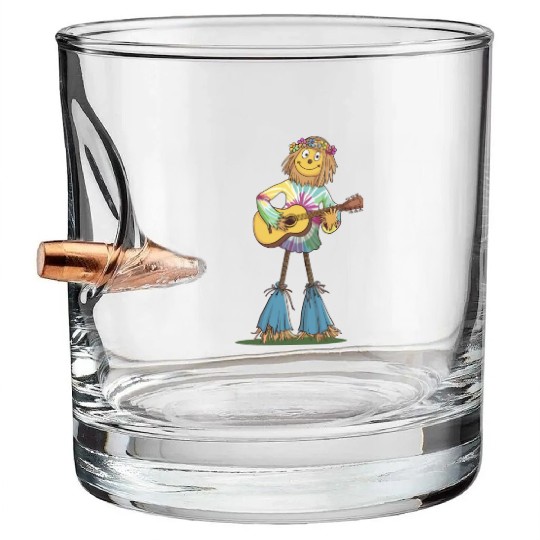Hippie Scarecrow Playing Guitar Bullet Whiskey Glasses