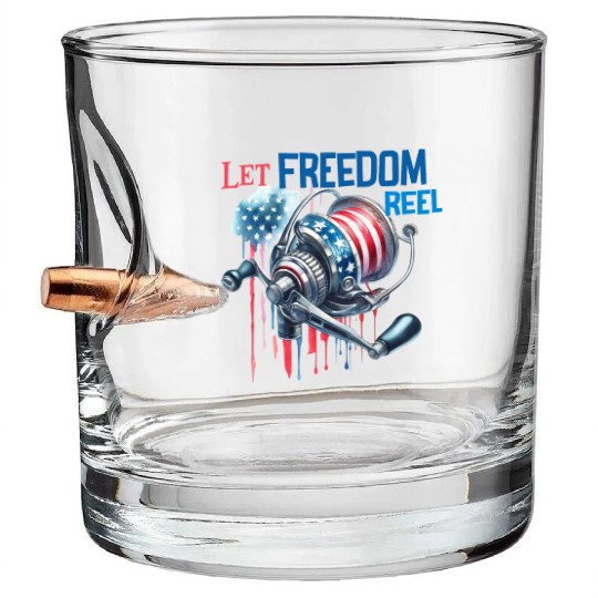 Let Freedom Reel Fishing USA Bullet Whiskey Glasses