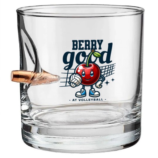 Berry Good at Volleyball - Cherry Character Design Bullet Whiskey Glasses