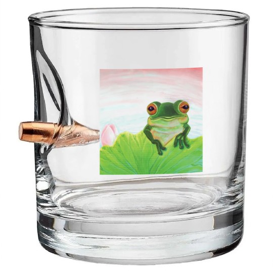 Green Frog Relaxing in the Pond Bullet Whiskey Glasses