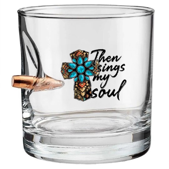 Turquoise Cross Western Aztec Art Bullet Whiskey Glasses