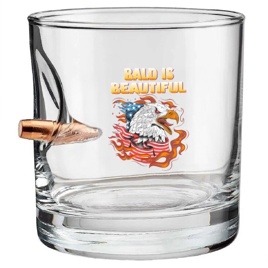 Bald Is Beautiful US Flag Eagle 4th Of July Funny Bullet Whiskey Glasses