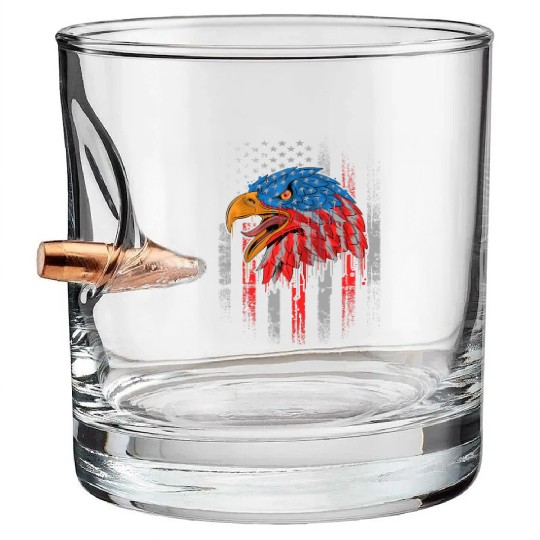 Retro US Flag Funny 4th July Bald Eagle Patriotic Bullet Whiskey Glasses