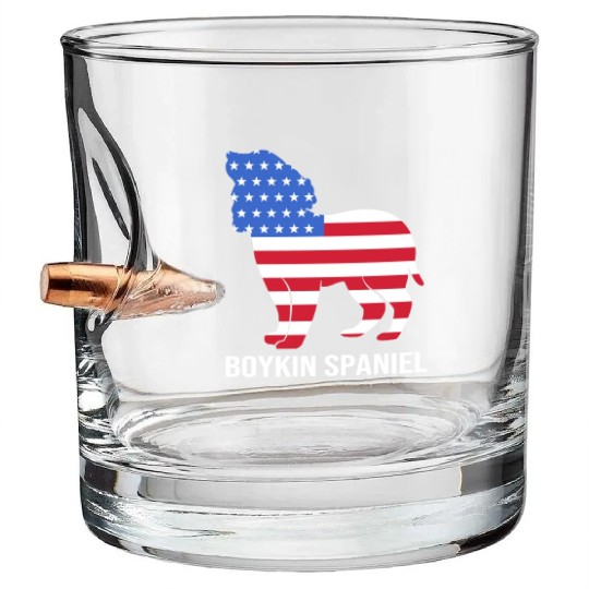 American Flag Boykin Spaniel Dog Patriotic Dog Bullet Whiskey Glasses