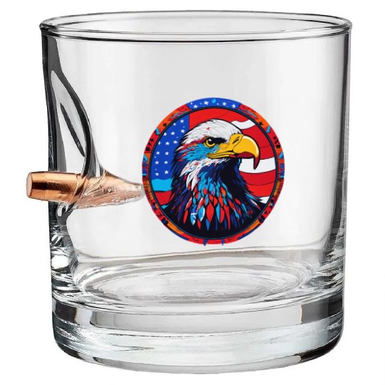 Patriotic Eagle Emblem for Apparel Bullet Whiskey Glasses