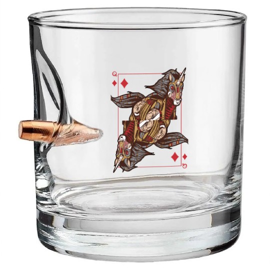 Unicorn steampunk card game Queen of Diamonds Poke Bullet Whiskey Glasses