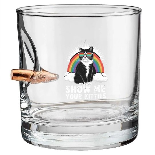 Show Me Your Kitties Funny Lesbian Gay Pride LGBT Bullet Whiskey Glasses