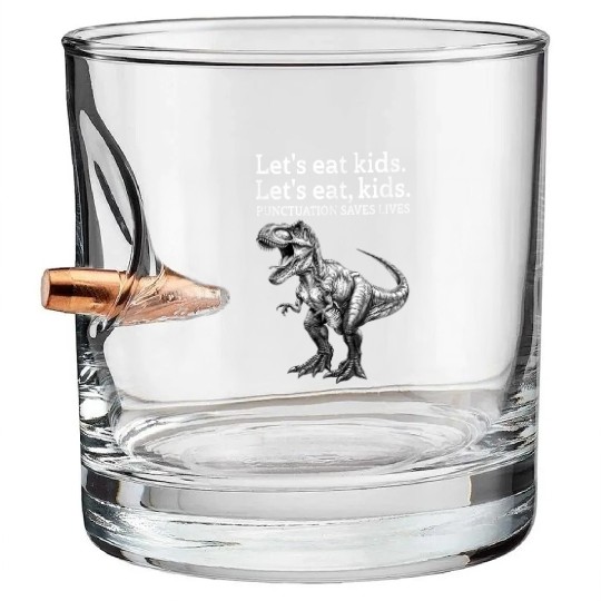 Punctuation Saves Lives Dinosaur Bullet Whiskey Glasses