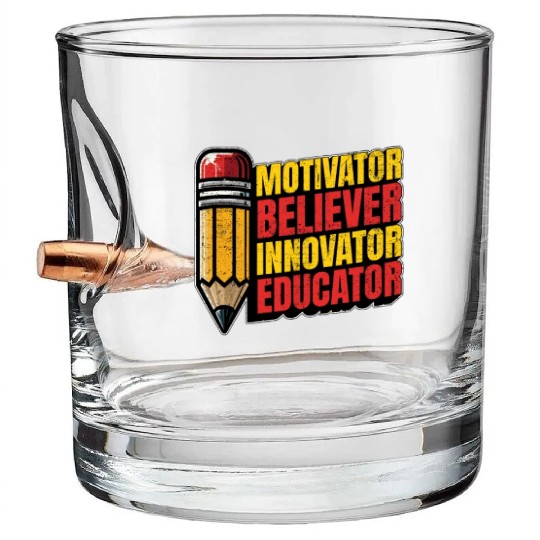 Literature Teacher Motivator Believer Bookworm Bullet Whiskey Glasses