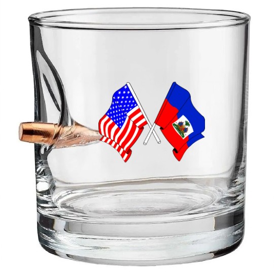 USA flag USA, Haiti flag Bullet Whiskey Glasses