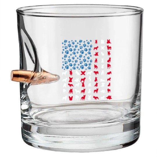 French Bulldog Patriotic Frenchie 4th of July USA Bullet Whiskey Glasses