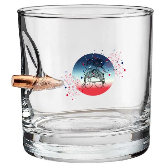 4th Of July Fireworks Messy Bun Bullet Whiskey Glasses