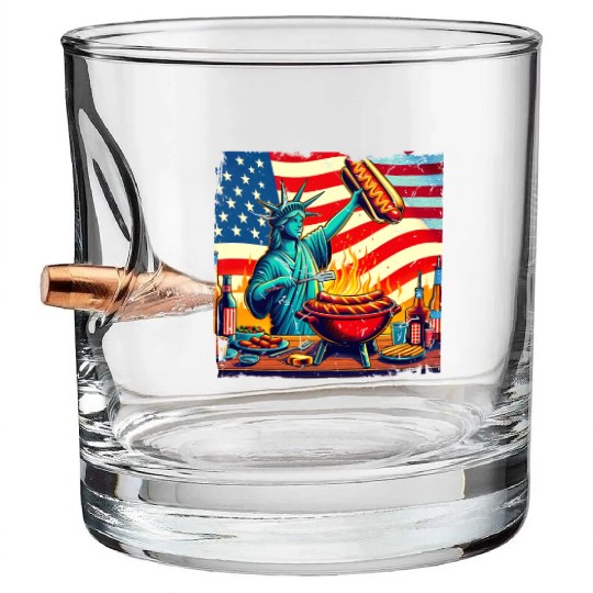 Nostalgic American BBQ Design Lady Liberty BBQ Bullet Whiskey Glasses
