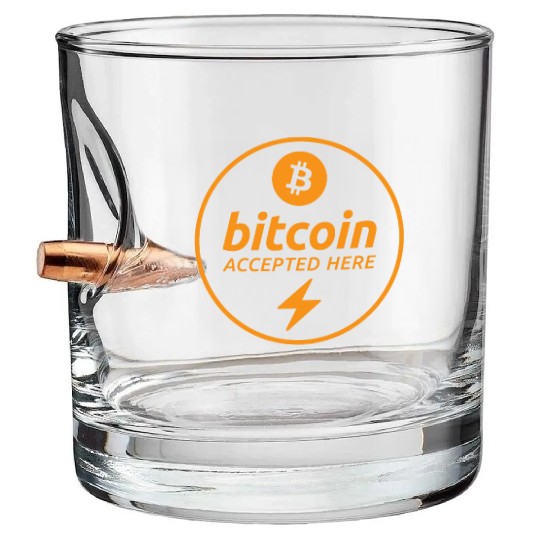 Bitcoin Accepted Here via Lightning Promo Bullet Whiskey Glasses