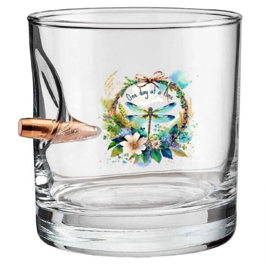One day at a time dragonfly floral Bullet Whiskey Glasses