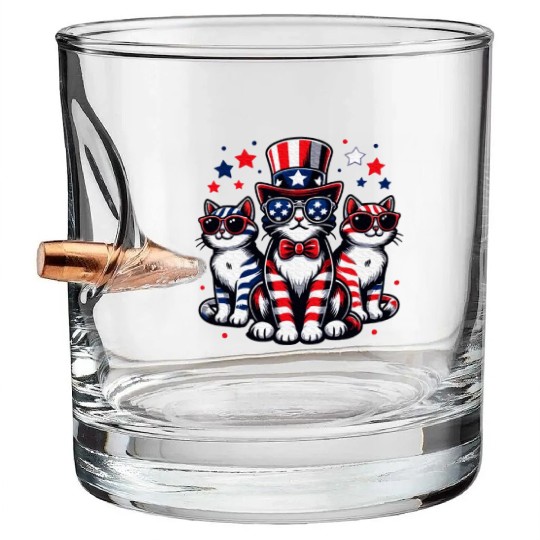 Patriotic Cat Fourth Of July Kitten Cat Lover Bullet Whiskey Glasses