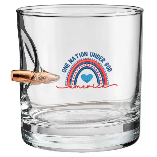 One Nation Under God Rainbow Embroidery Effect Bullet Whiskey Glasses